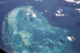 The Great Barrier Reef near Cairns from 35000ft