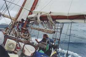 Life aboard gets busy as a squall blows through Life aboard gets busy as a squall blows through