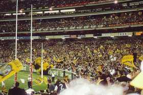 The Tiger Cheer Squad celebrate a goal for Richmond