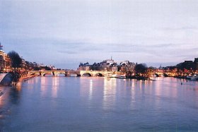 A tranquil winter evening view over the River Seine and Pont Neuf, the oldest bridge in Paris A tranquil winter evening view over the River Seine and Pont Neuf, the oldest bridge in Paris