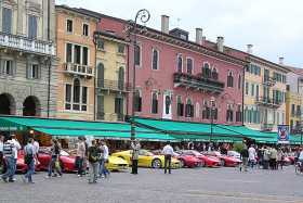 A line up of touring Ferraris at Piazza Bra