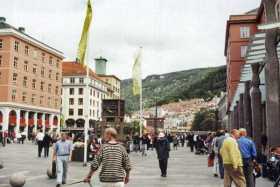 Torgalmenningen, the main square in Bergen Torgalmenningen, the main square in Bergen